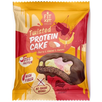 Fit Kit протеиновое пирожное TWISTED Protein Cake ВИШНЯ-МИНДАЛЬ-БАНАН 70 гр