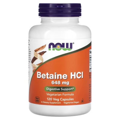 NOW Betaine HCI 648 мг. (120 капсул)