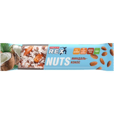 Protein Rex NUTS Батончик ореховый протеиновый "миндаль-кокос" 20% 40гр.