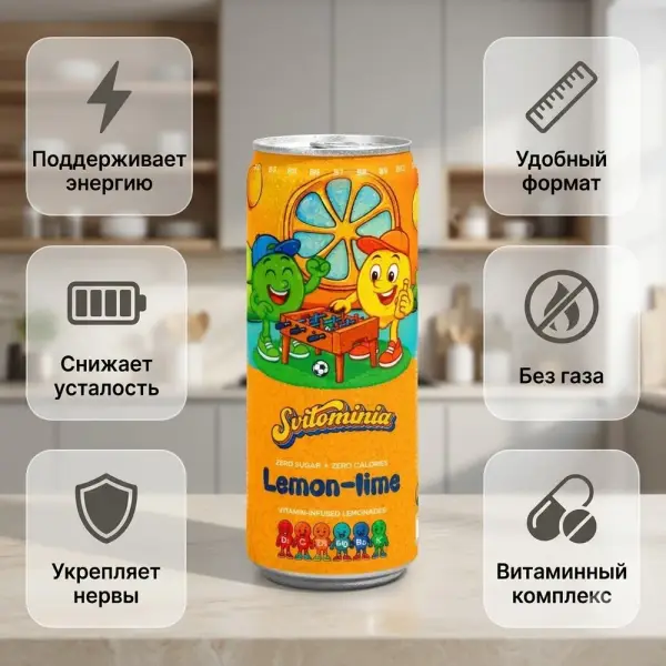 Svitominia Дәрумендендірілген лимонад Лимон-Лайм т/б 330 мл.