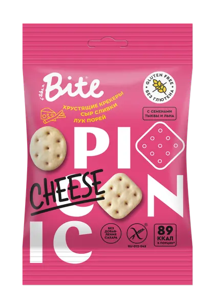 Bite Крекеры солёные со вкусом сыр-сливки-лук порей 60гр.