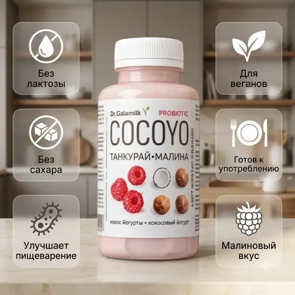 Gala milk Таңқурай қосылған кокос йогурты Dr. Gala milk 200 гр.