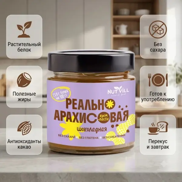 NUTVILL Нағыз шоколадты жержаңғақ пастасы 180 гр.*12 дана.