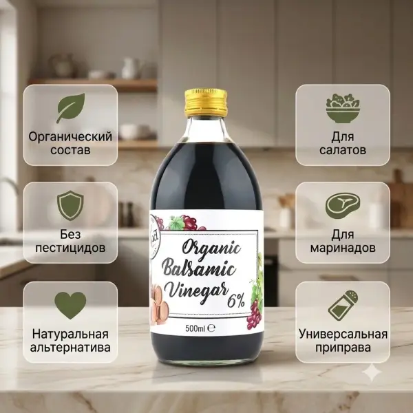 ECOCE Уксус бальзамический органик натуральный ст/б 500мл.*6шт.