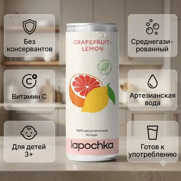 ЛАПОЧКА Грейпфрут-Лимон орташа газдалған сусын 330 мл