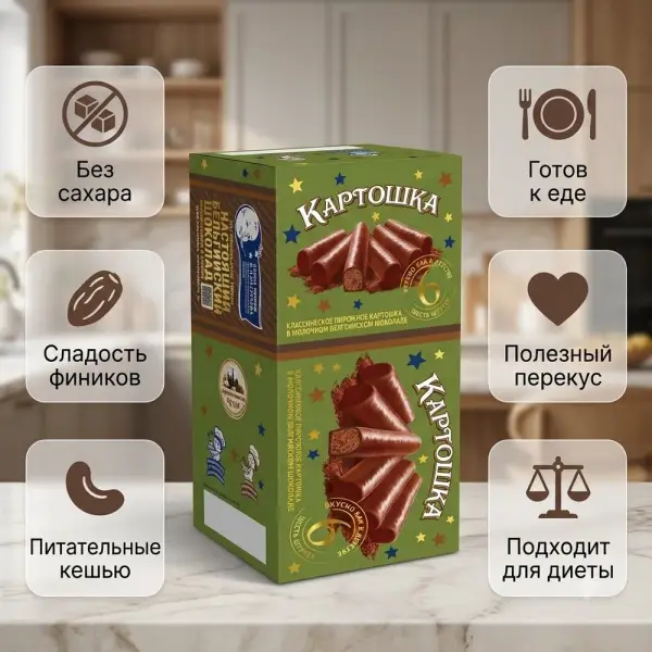Пастуховъ сүтті бельгиялық шоколадтағы "Картошка" десерті 180гр.*6 дана