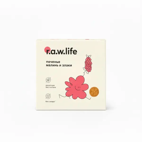 R.A.W. LIFE Печенье малина и злаки 80 гр.