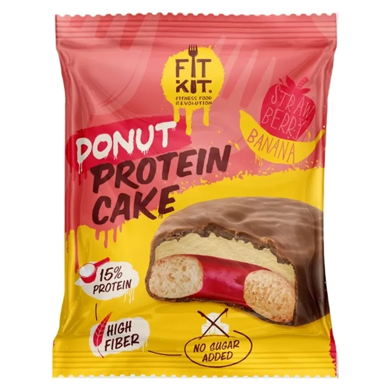 Fit Kit DONUT протеиновое пирожное Protein Cake КЛУБНИКА-БАНАН 100 гр.