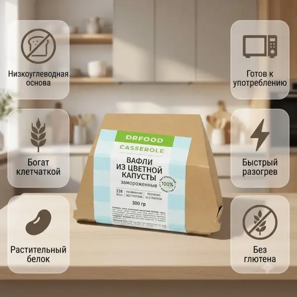 DrFood Casserole Гүлді қырыққабаттан жасалған вафли 300 гр.
