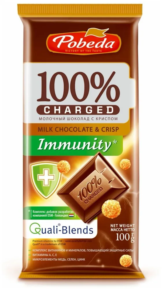 Сүтті Чаржед крипспен Immunity" шоколады 100гр.