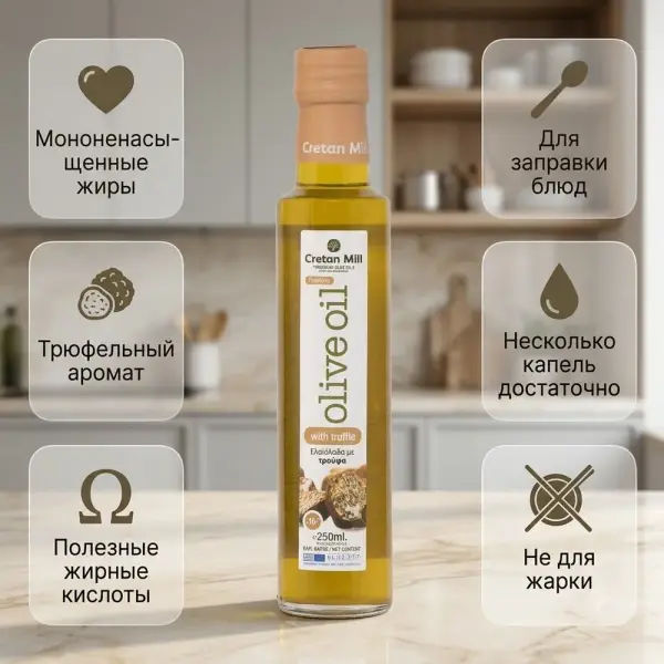 CRETAN MILL Масло оливковое нерафинированное с трюфелем Extra Virgin с/б 250мл.