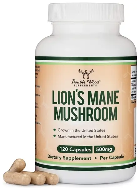 Double Wood Supplements Lion Mane Mushroom Пищевая добавка из гриба Львиная грива 120 капсул.