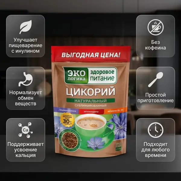 Экологика Ерігіш сублимацияланған цикорий пакет 230 гр.*10 дана.