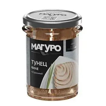 Магуро Тунец полосатый филе в натуральной заливке стекло 200 гр.