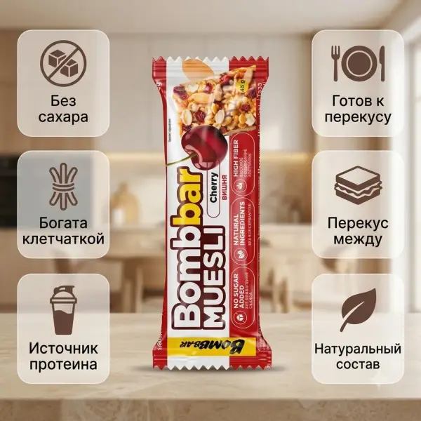 BOMBBAR Мюсли батончик ВИШНЯ 45гр