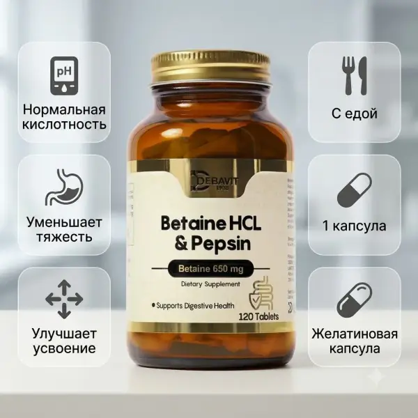 Debavit Betain HCL&Pepsin 90 капсула