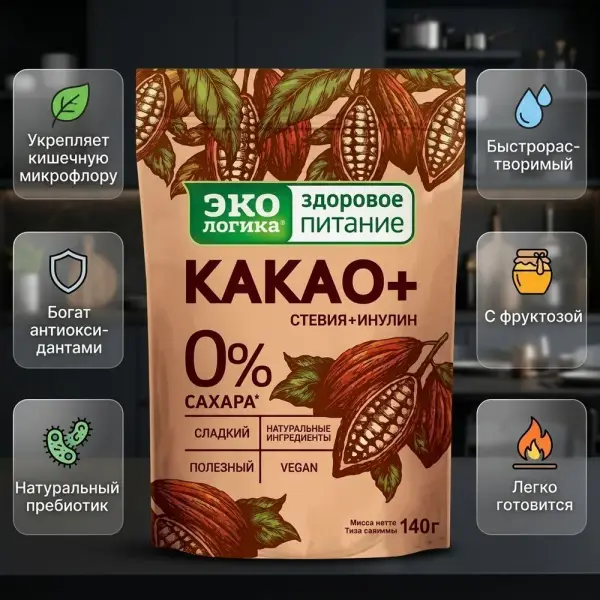 Экологика "КАКАО+" 140гр. ерітілетін сусыны