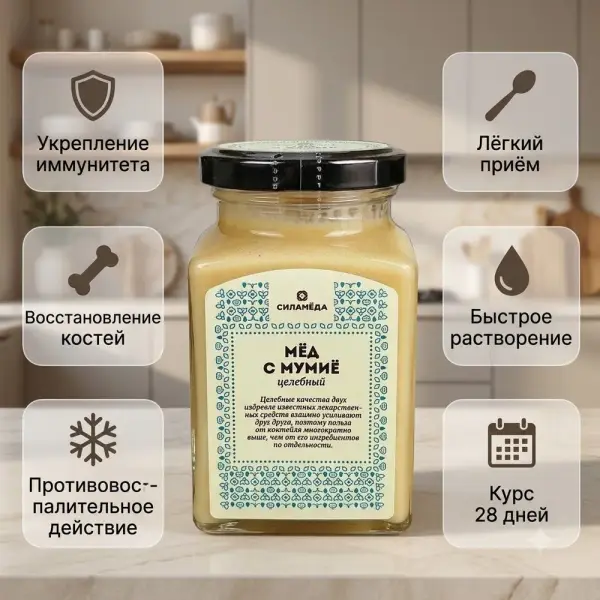 МММ Мумие қосылған табиғи гүл балы 300гр.