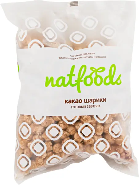 Natfoods Готовый завтрак Сладкие какао шарики из смеси круп без сахара 100гр.