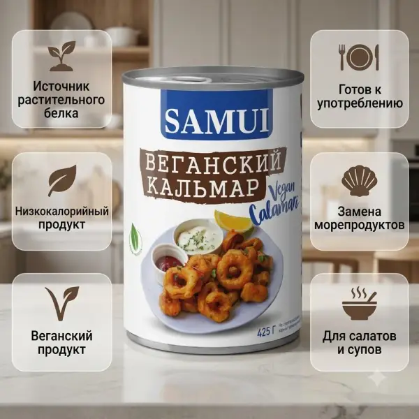 SAMUI Грибы "Веганский Кальмар" ж/б 425 гр.