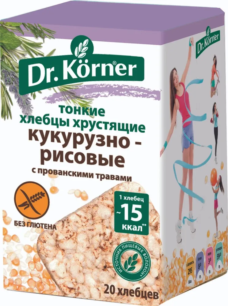 Провансаль шөптері қосылған жүгері мен күріштен жасалған қытырлақ наннан жасалған нан, 100 г.