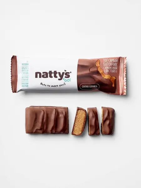 NATTYS&GO Salty Caramel Батончик "Арахисовая паста и карамель в молочном шоколаде" 45 гр.