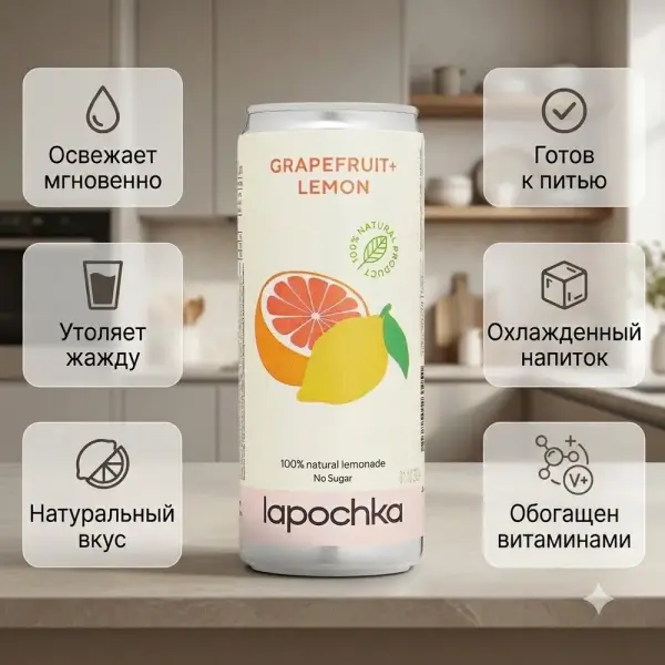 ЛАПОЧКА Орташа газдалған сусын Лимонад 330 мл.*20 дана.