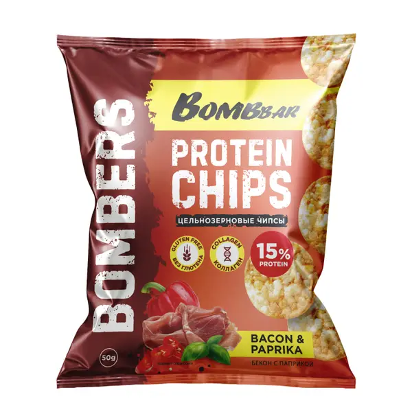 BOMBBAR Чипсы цельнозерновые со вкусом "Бекон с паприкой" 50 г