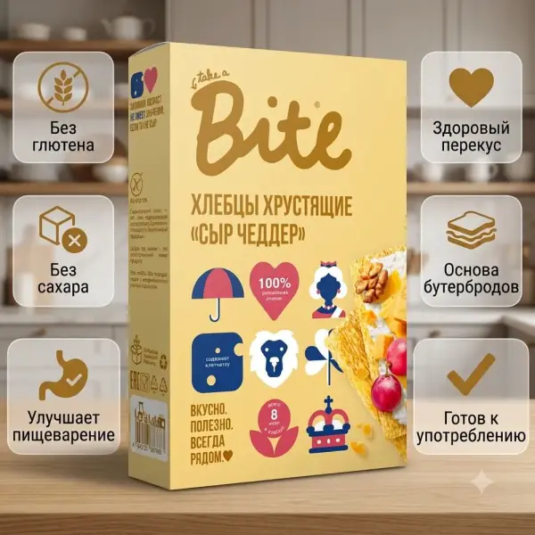 Bite Cheddar ірімшігі қосылған қытырлақ жүгері-күріш нандары 100гр