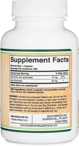 Double Wood Supplements Zinc Picolinate Цинк Пиколинат 300 капсул.
