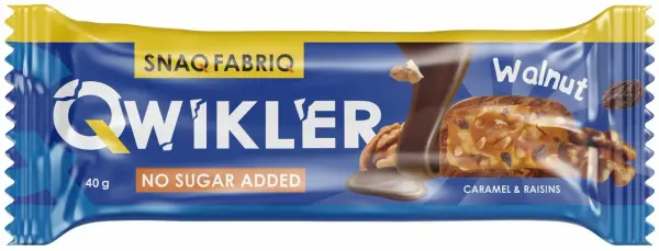 SNAQ FABRIQ Батончик глазированный QWIKLER ГРЕЦКИЙ ОРЕХ с изюмом и карамелью 40гр.