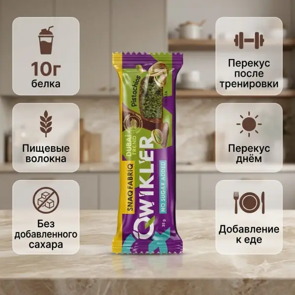SNAQ FABRIQ Батончик глазированный QWIKLER Фисташка и хрустящее тесто