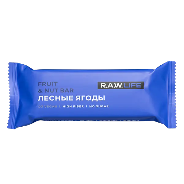 R.A.W. LIFE Орехово-фруктовый батончик, Лесные Ягоды 47г
