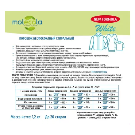 Molecola Стиральный порошок для белого белья 1,2 кг.