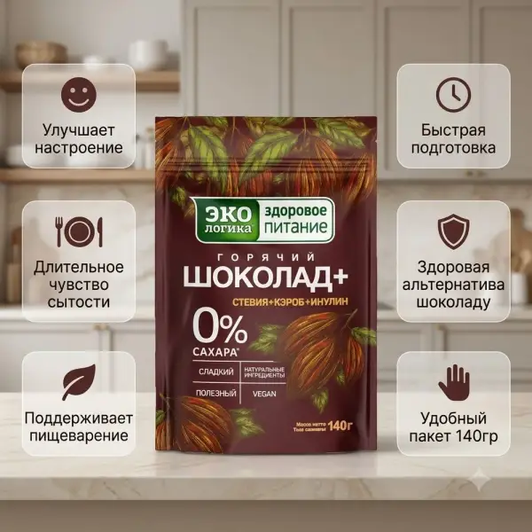 Экологика "ЫСТЫҚ ШОКОЛАД+" еритін сусыны, пакет 140гр