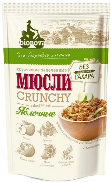 Bionova Мюсли хрустящие запечённые Яблочные 400гр.