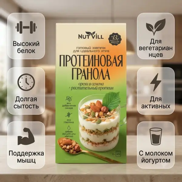 NUTVILL Гранола протеиновая ореховая 200 гр