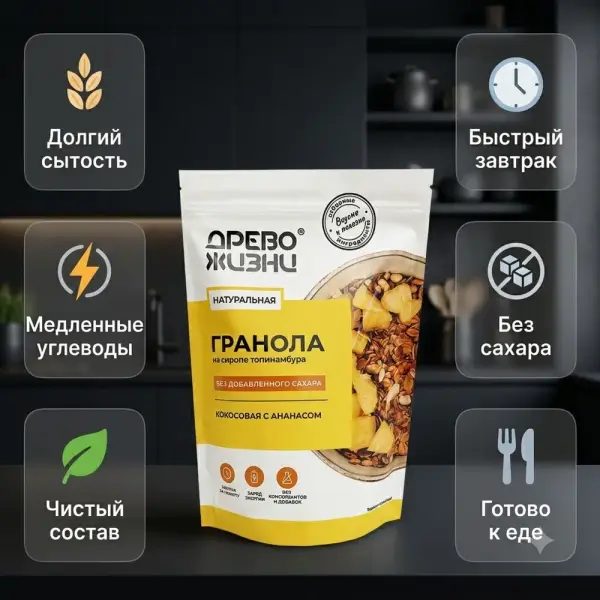 Древо Жизни ГРАНОЛА с кокосом и ананасом 300гр.