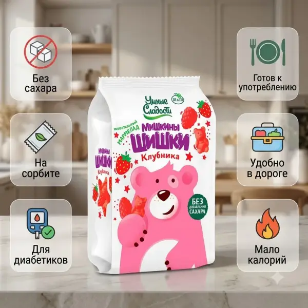 «Умные сладости» Мишкины шишки құлпынай дәмі бар мармелады 150 гр