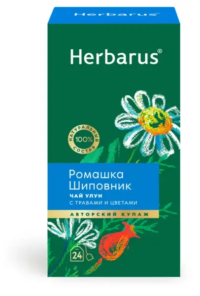 Herbarus  Зелёный Чай с добавками "Ромашка Шиповник" 75 гр.