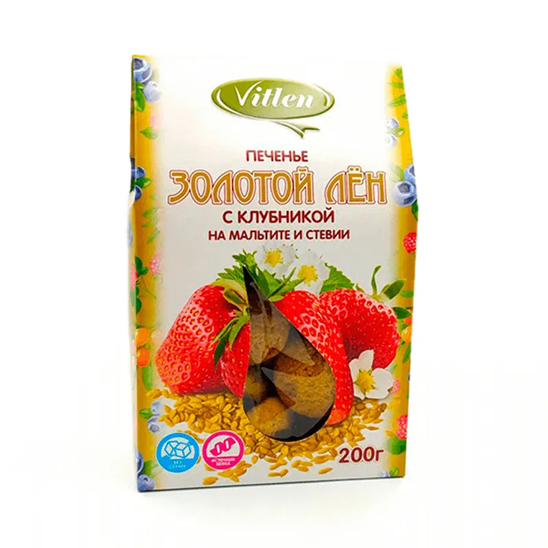 Vitlen Золотой Лён Печенье с клубникой на мальтите и стевии 200гр.