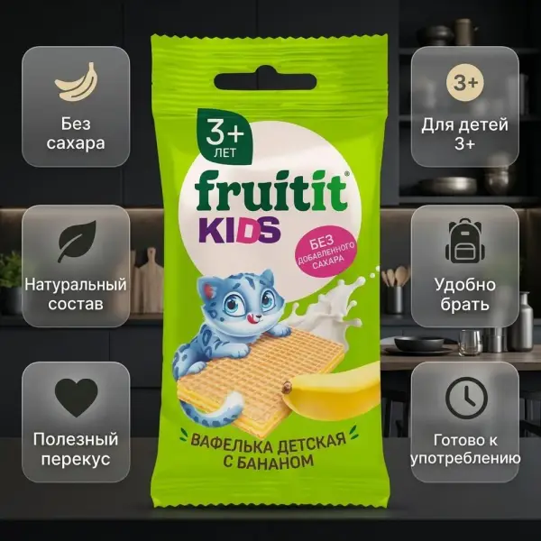 Fruit it kids Банан вафлилері 20 гр. * 30 дана