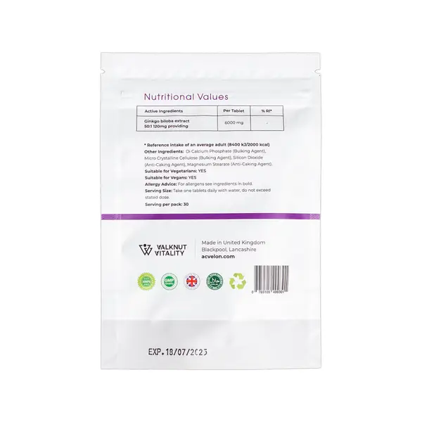 Acvelon Ginkgo Biloba / Экстракт Гинкго Билоба для улучшения кровоснабжения и активности головного мозга 120мг, 30шт