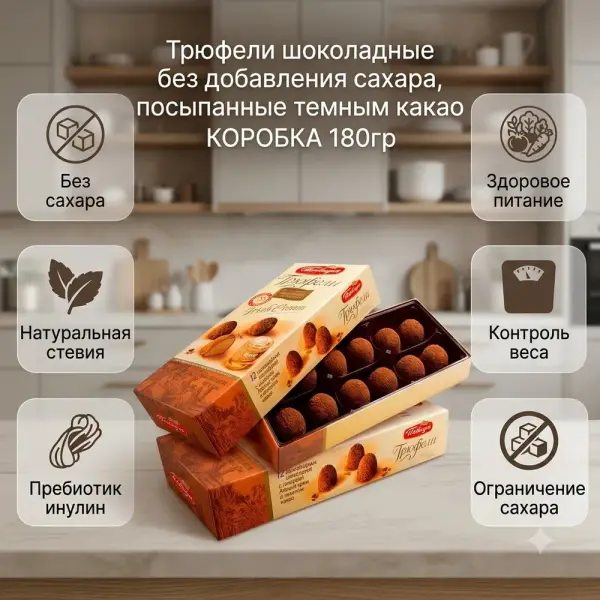 Қара какао себілген, қант қосылмаған шоколадты трюфельдер" ҚОРАП 180 г