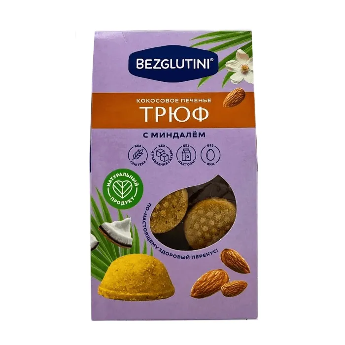 Bezglutini Печенье кокосовое Трюф с миндалем 85 гр.