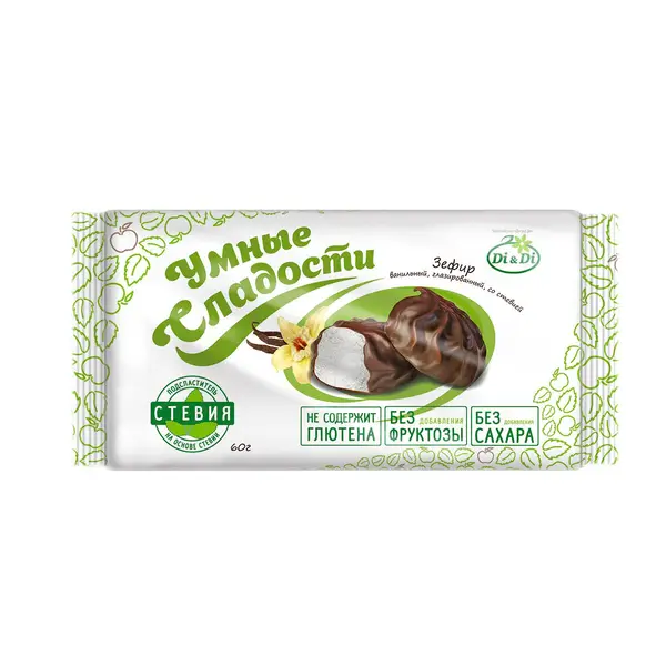 «Умные сладости» ванильді глазурленген стевиямен 60гр зефир