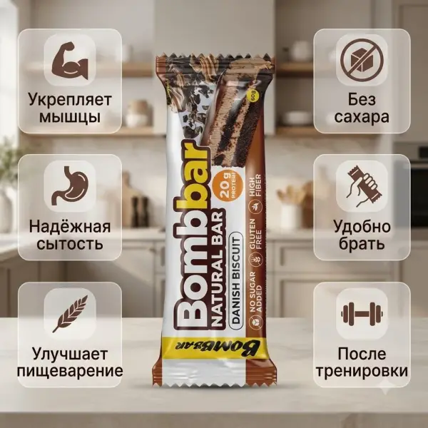 BOMBBAR Протеиновый батончик ДАТСКИЙ БИСКВИТ 60 гр
