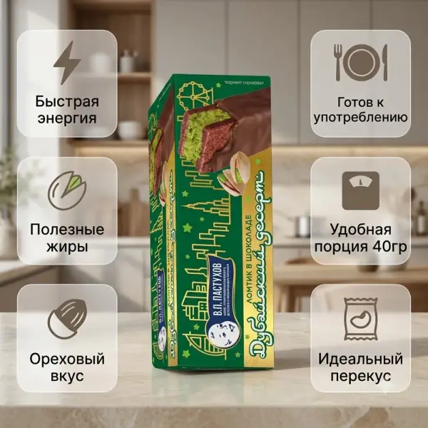 Пастуховъ "Дубай Десерті" пісте қосылған бисквитті торт 40 гр.