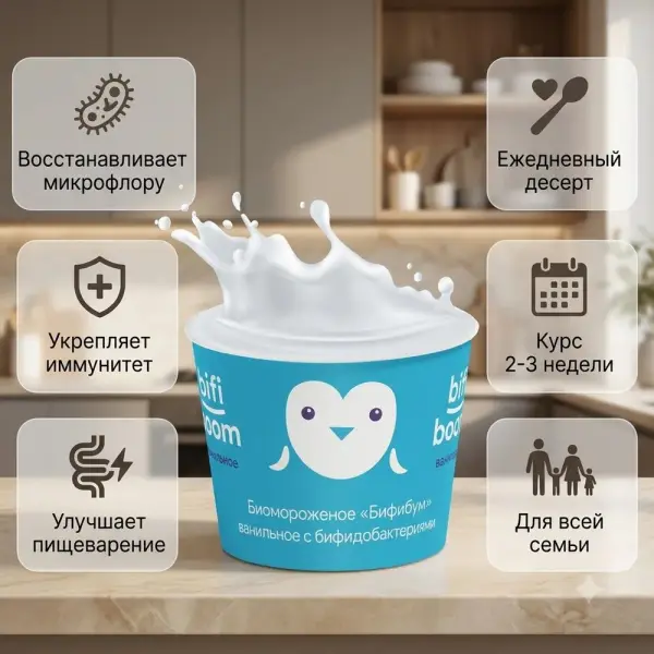 Bifiboom Бие сүті және бифидобактериялары бар ванильді биобалмұздақ