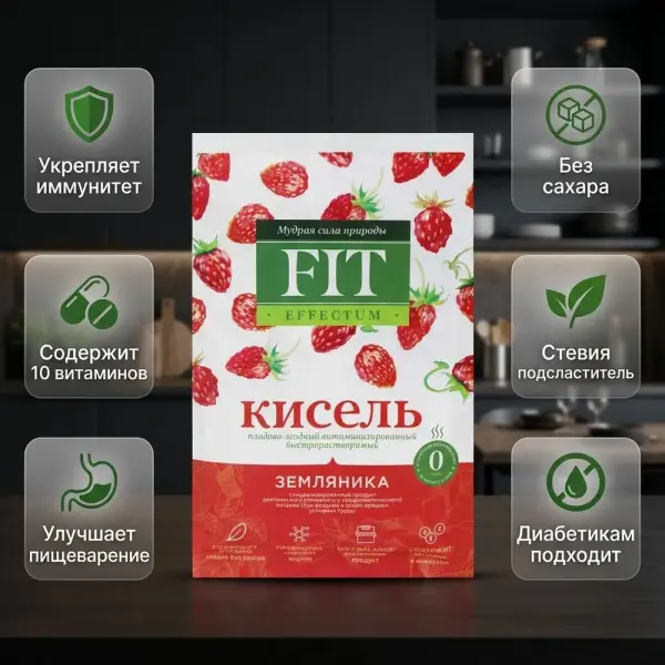 "ФЭ" ТМ Стевия қосылған "Бүлдірген" дәмі бар витаминді жылдам дайындалатын кисель, 30 гр.
